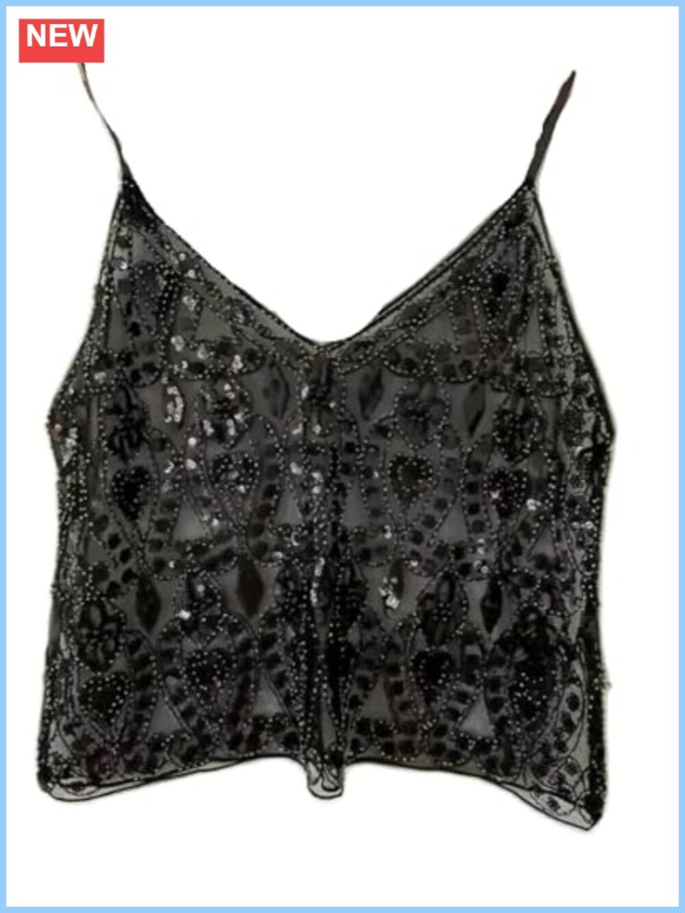Sequin Rhinestone Pearl Embellished Crop Cami Tank Top V Neck Going Out
